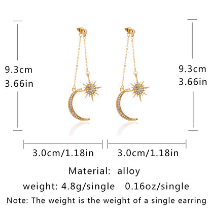 Wholesale Jewelry 1 Pair Shiny Star Moon Alloy Artificial Diamond Drop Earrings