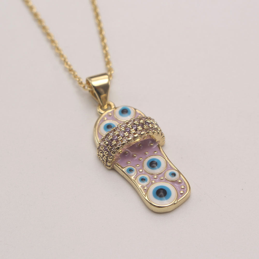 Ig Style Simple Style Slippers Eye Copper Inlay Zircon 18k Gold Plated Pendant Necklace