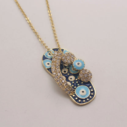 Ethnic Style Slippers Eye Copper Inlay Zircon 18k Gold Plated Pendant Necklace