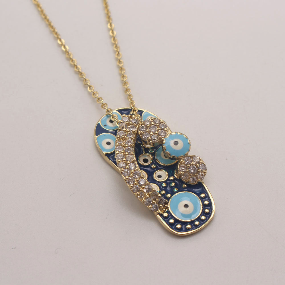 Ethnic Style Slippers Eye Copper Inlay Zircon 18k Gold Plated Pendant Necklace