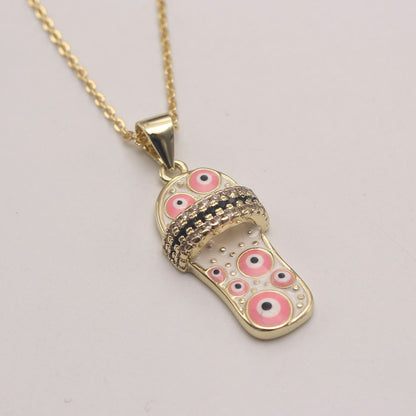 Ethnic Style Slippers Eye Copper Inlay Zircon 18k Gold Plated Pendant Necklace