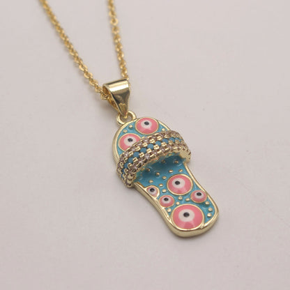 Ig Style Simple Style Slippers Eye Copper Inlay Zircon 18k Gold Plated Pendant Necklace