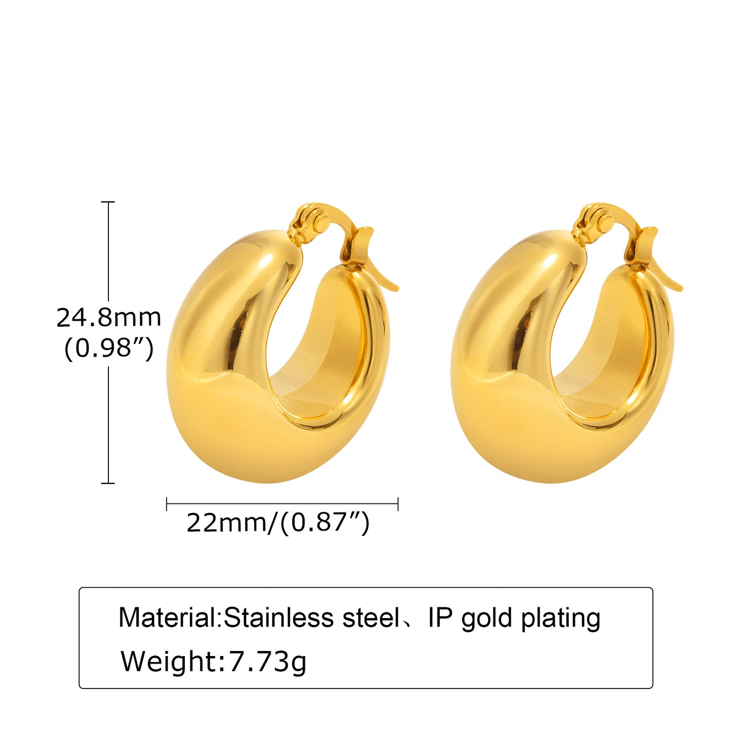 1 Pair Simple Style Solid Color Polishing Plating Stainless Steel 18k Gold Plated Earrings