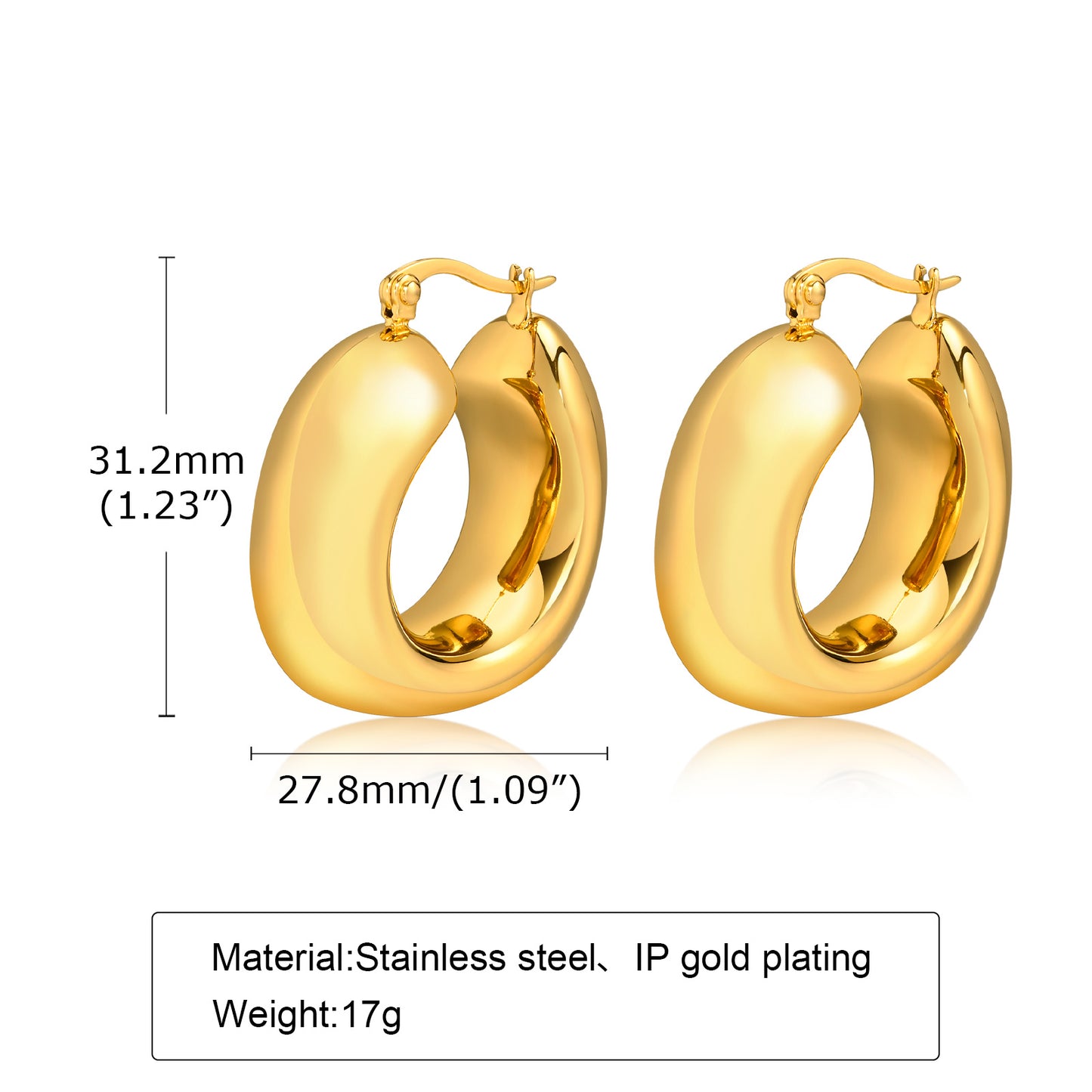 1 Pair Simple Style Solid Color Polishing Plating Stainless Steel 18k Gold Plated Earrings