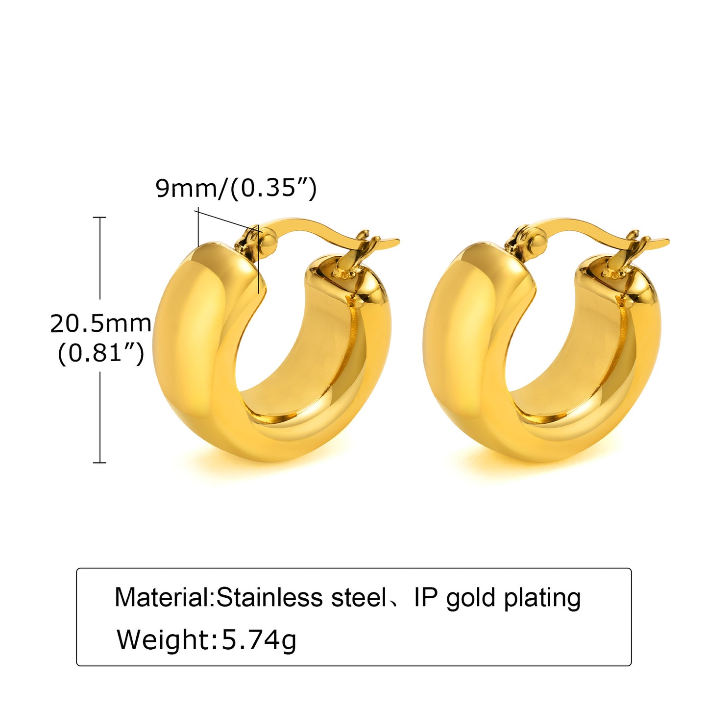 1 Pair Simple Style Solid Color Polishing Plating Stainless Steel 18k Gold Plated Earrings