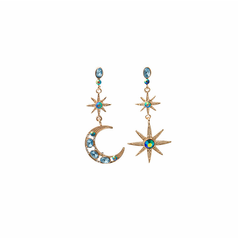 Retro Star Moon Alloy Inlay Rhinestones Women's Drop Earrings