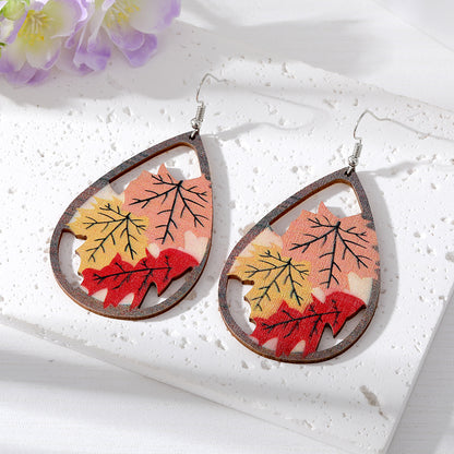 Wholesale Jewelry 1 Pair Retro Pastoral Leaves Flower Wood Resin Drop Earrings