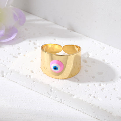 Simple Style Devil's Eye Copper Enamel Open Ring