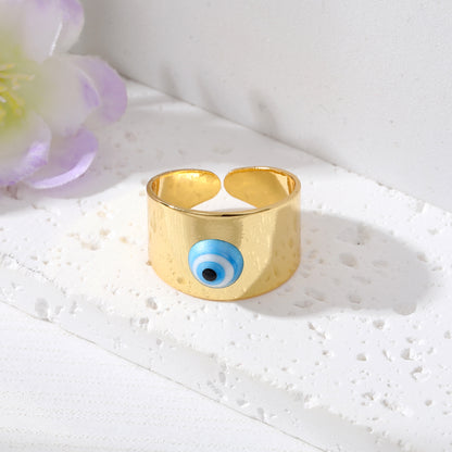 Simple Style Devil's Eye Copper Enamel Open Ring