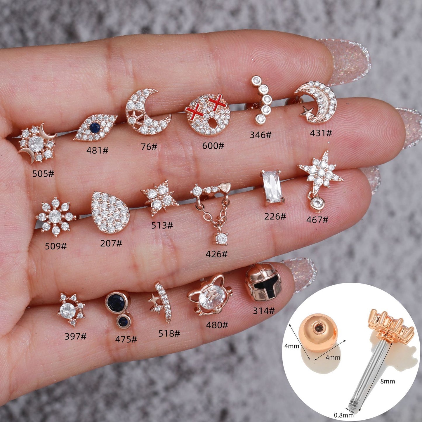 Fashion Moon Eye Copper Inlay Artificial Diamond Ear Studs 1 Piece