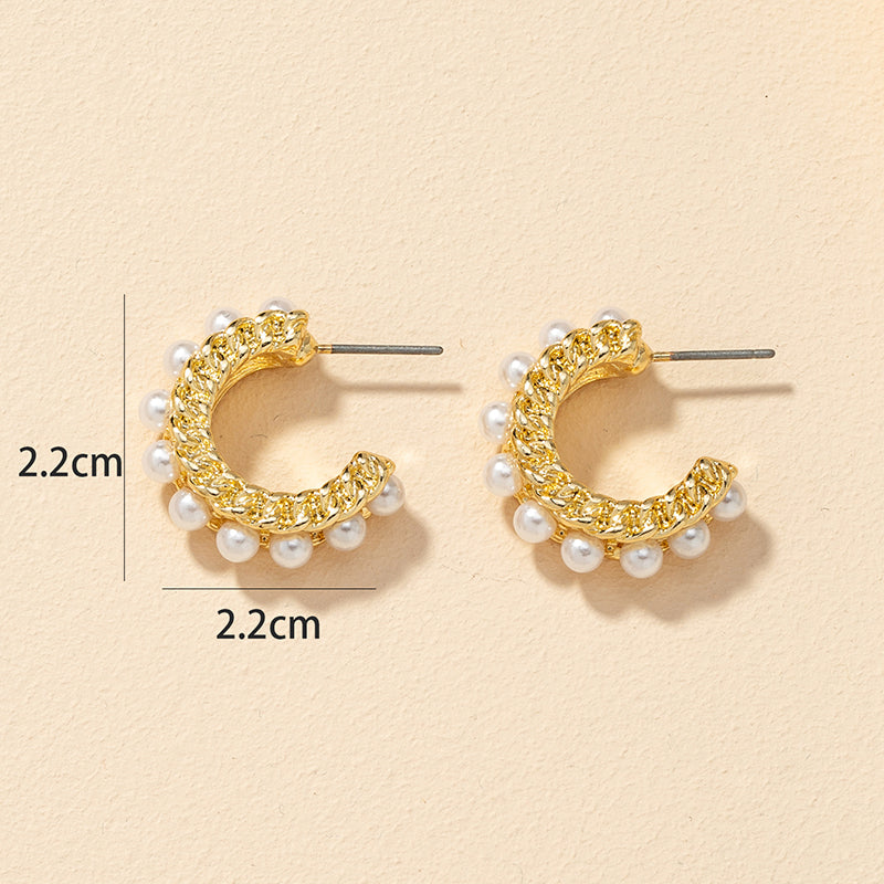 1 Pair Retro C Shape Plating Imitation Pearl Alloy Ear Studs