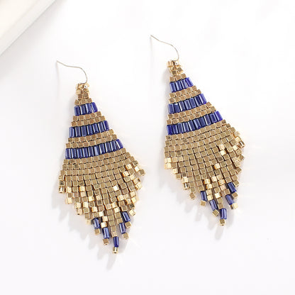 Wholesale Jewelry 1 Pair Bohemian Color Block Seed Bead Drop Earrings