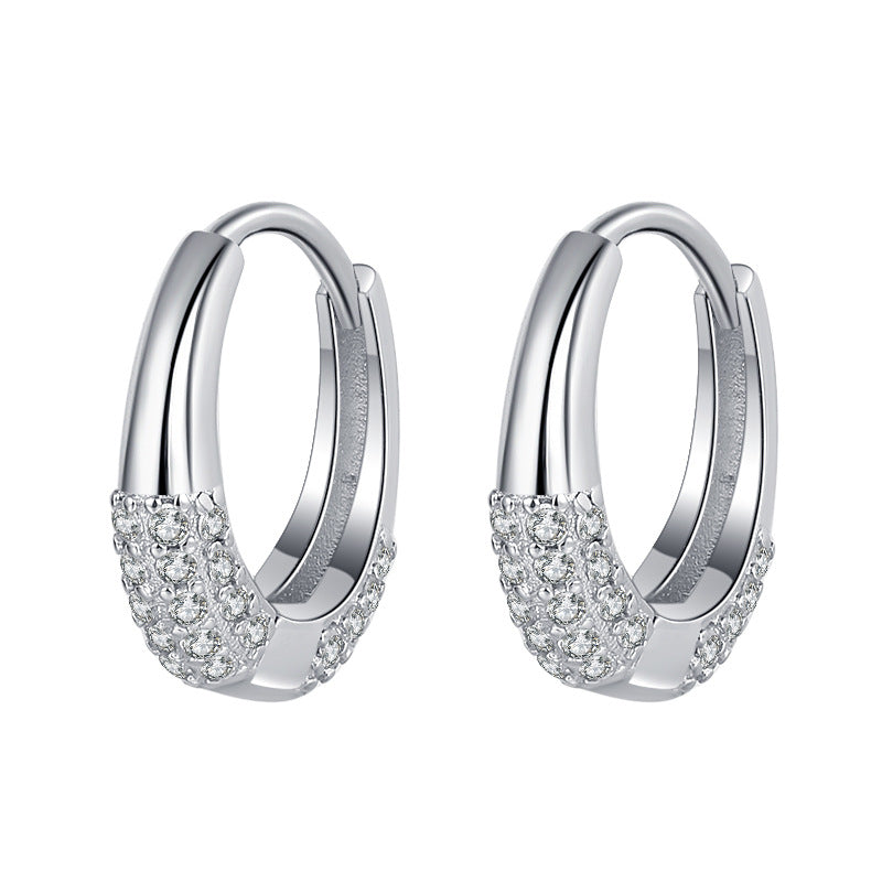 1 Pair Simple Style Solid Color Sterling Silver Inlay Zircon Hoop Earrings