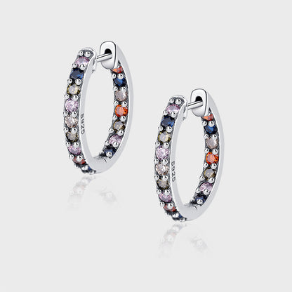 1 Pair Retro Multicolor 925 Silver Inlay Zircon Hoop Earrings