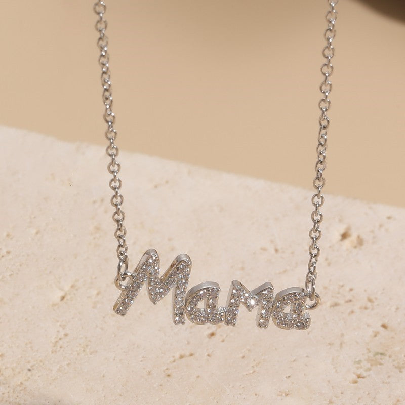 Wholesale Elegant Mama Letter Titanium Steel 18k Gold Plated Zircon Necklace