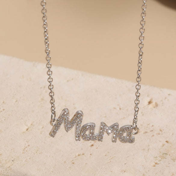 Wholesale Elegant Mama Letter Titanium Steel 18k Gold Plated Zircon Necklace