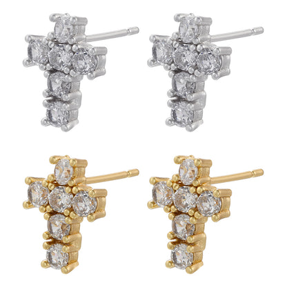 1 Pair Elegant Cross Copper Plating Inlay Zircon 18k Gold Plated Ear Studs