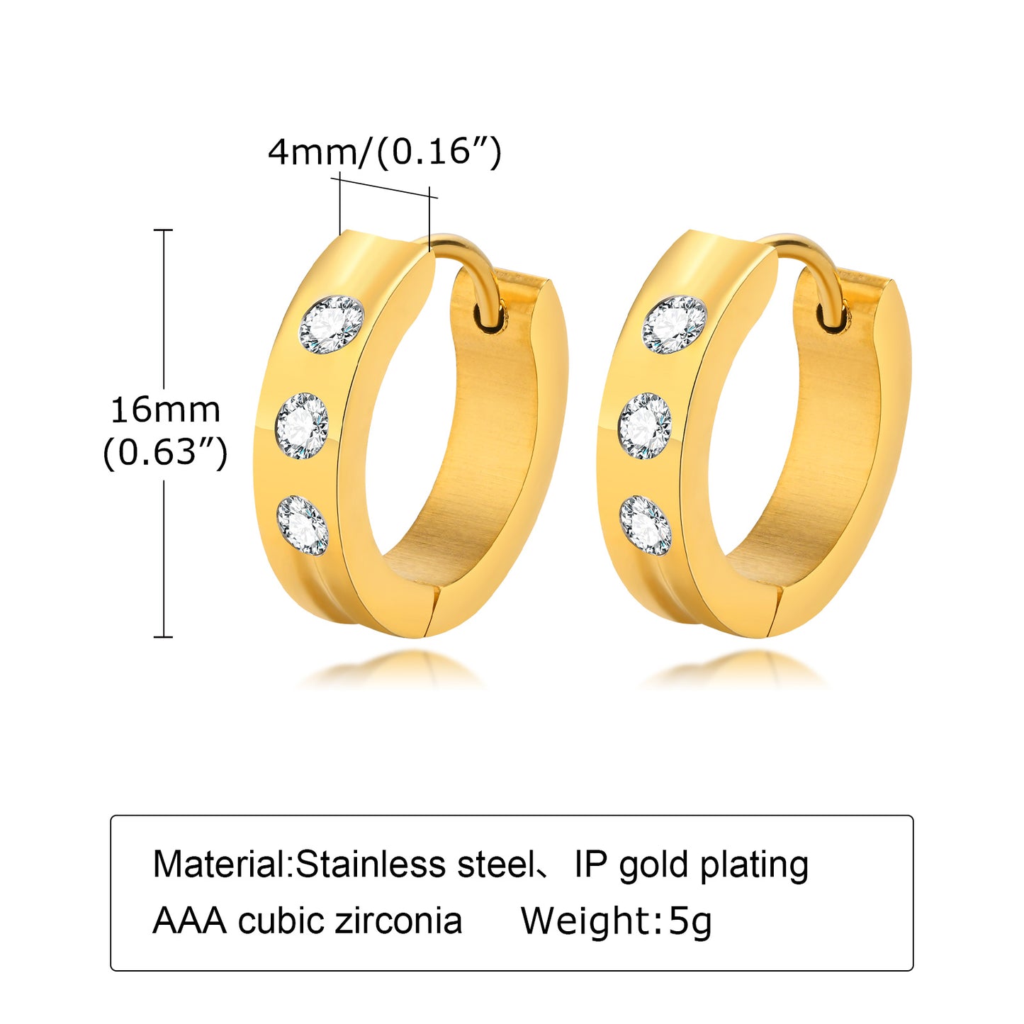 1 Pair Elegant Round Square Stripe Plating Inlay Stainless Steel Zircon 18k Gold Plated Hoop Earrings