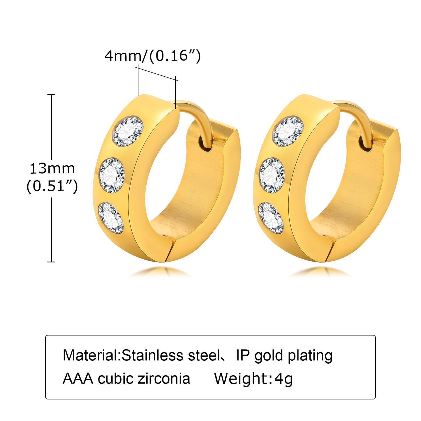 1 Pair Elegant Round Square Stripe Plating Inlay Stainless Steel Zircon 18k Gold Plated Hoop Earrings