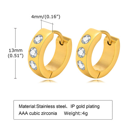 1 Pair Elegant Round Square Stripe Plating Inlay Stainless Steel Zircon 18k Gold Plated Hoop Earrings