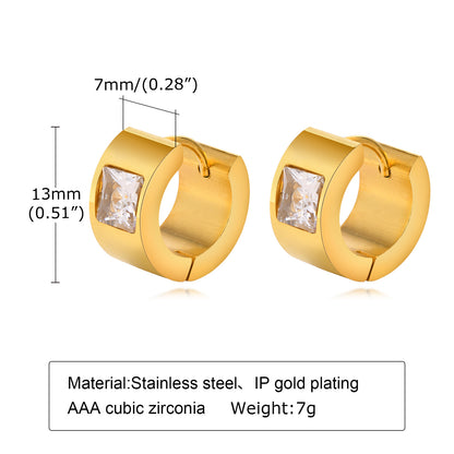 1 Pair Elegant Round Square Stripe Plating Inlay Stainless Steel Zircon 18k Gold Plated Hoop Earrings