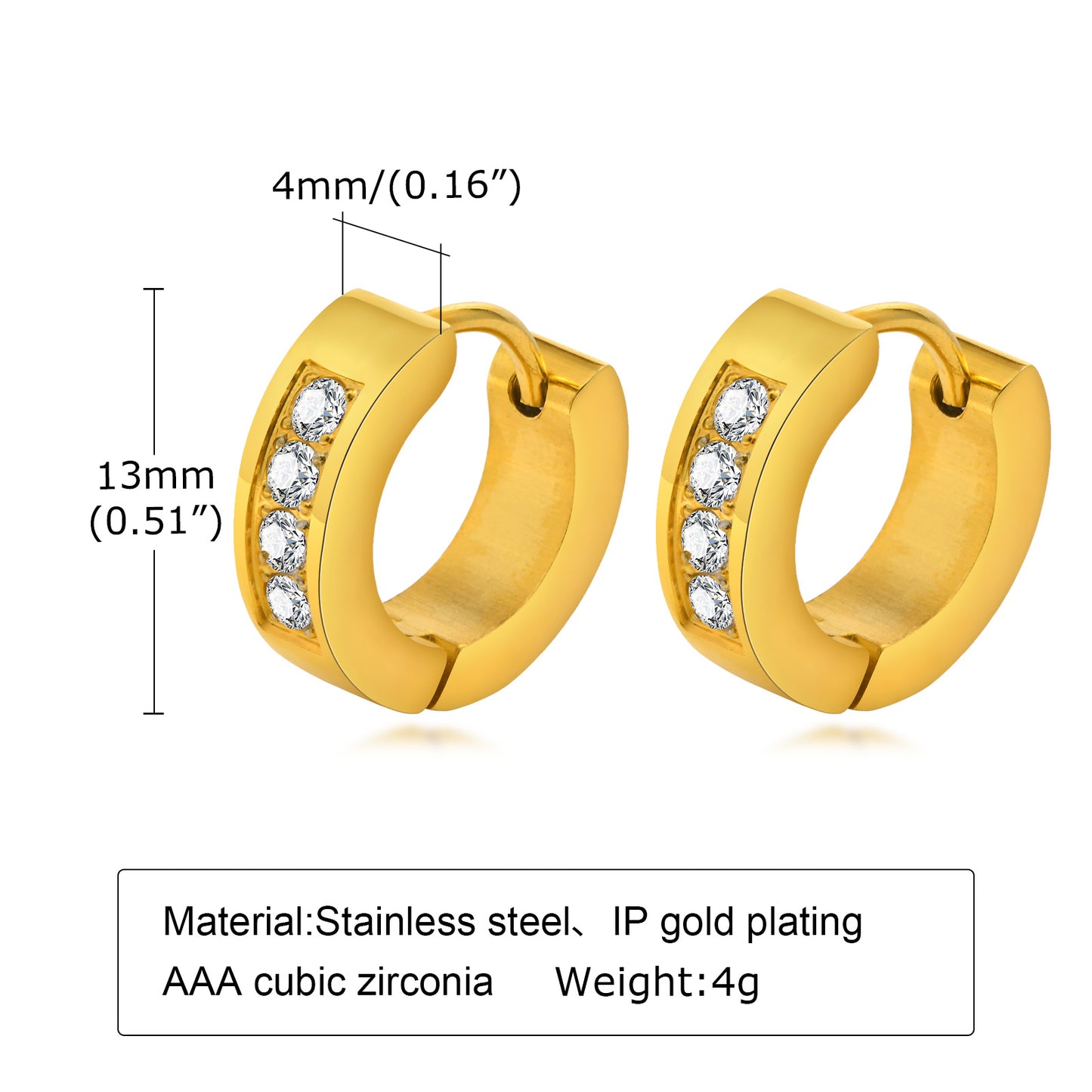 1 Pair Elegant Round Square Stripe Plating Inlay Stainless Steel Zircon 18k Gold Plated Hoop Earrings