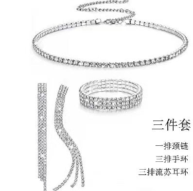 Sweet Water Droplets Tassel Eye Rhinestone Copper Plating Earrings Necklace 2 Piece Set