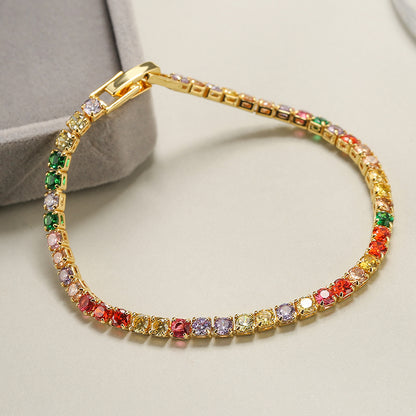 Ins Style Colorful Copper Plating Inlay Zircon 18k Gold Plated Bracelets