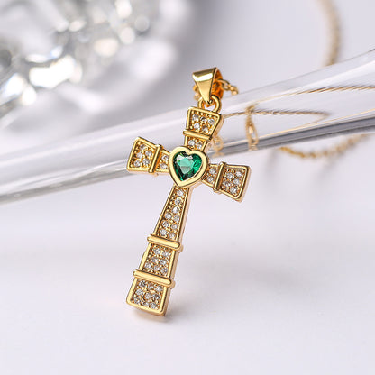 Ins Style Cross Copper Plating Inlay Zircon 18k Gold Plated Pendant Necklace