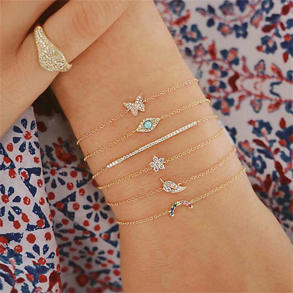 Casual Infinity Leaves Butterfly Stainless Steel Metal Plating Hollow Out Inlay Artificial Pearls Rhinestones Zircon Unisex Bracelets Bangle