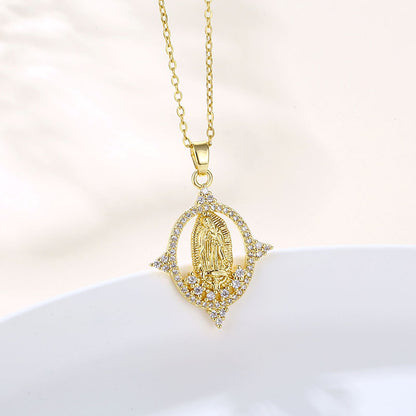 Ins Style Human Faith Stainless Steel Titanium Steel Plating Inlay Zircon 18k Gold Plated Gold Plated Pendant Necklace