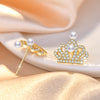 1 Pair Sweet Leaf Crown Bow Knot Imitation Pearl Copper Inlay Rhinestones Earrings