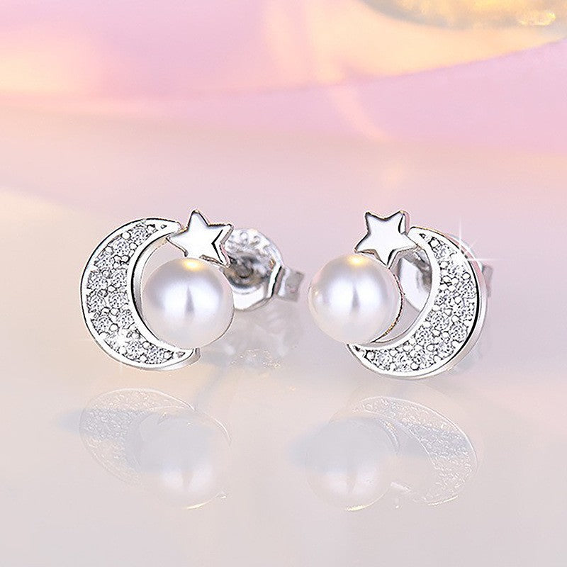 1 Pair Sweet Leaf Crown Bow Knot Imitation Pearl Copper Inlay Rhinestones Earrings