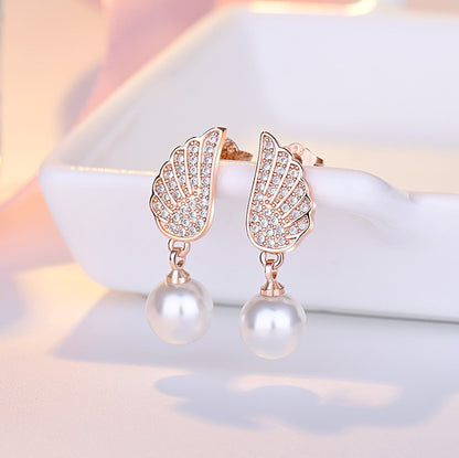 1 Pair Sweet Leaf Crown Bow Knot Imitation Pearl Copper Inlay Rhinestones Earrings