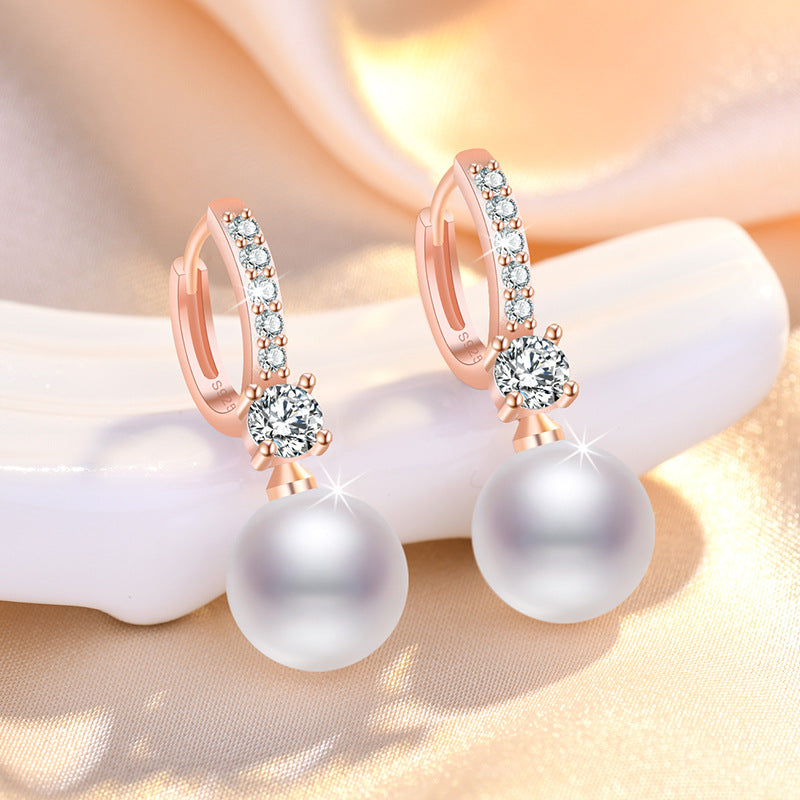 1 Pair Sweet Leaf Crown Bow Knot Imitation Pearl Copper Inlay Rhinestones Earrings