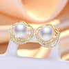 1 Pair Sweet Leaf Crown Bow Knot Imitation Pearl Copper Inlay Rhinestones Earrings