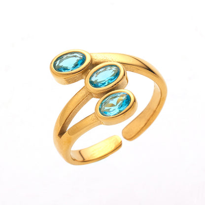 Retro Oval Titanium Steel Inlay Zircon Rings 1 Piece