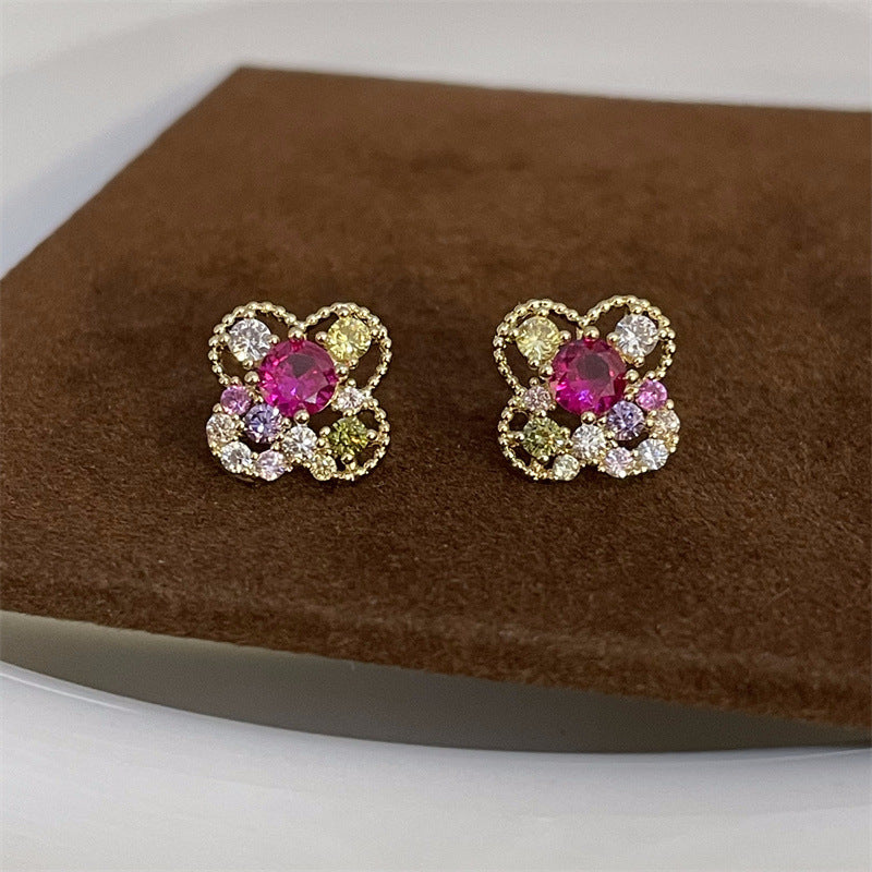 Simple Style Star Heart Shape Flower Copper Plating Inlay Zircon Earrings Ear Studs 1 Pair