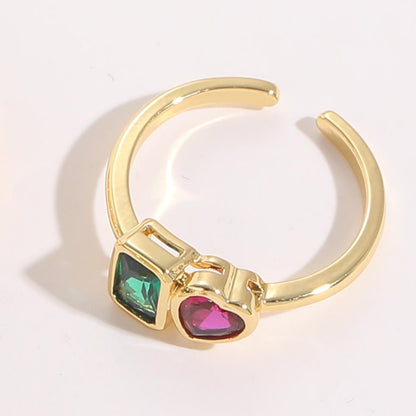 Glam Geometric Copper Inlay Zircon 14k Gold Plated Open Ring