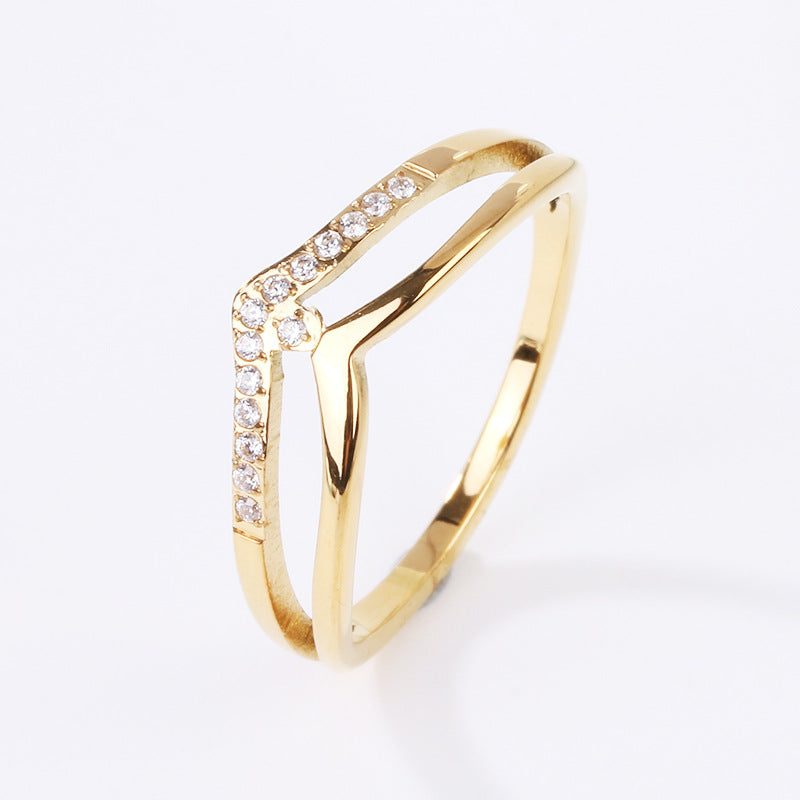 Wholesale Simple Style V Shape Titanium Steel Zircon Rings