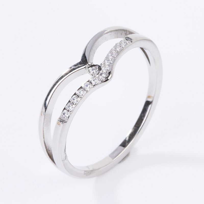 Wholesale Simple Style V Shape Titanium Steel Zircon Rings