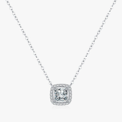 Simple Style Square Sterling Silver Plating Inlay Zircon Rhodium Plated Pendant Necklace