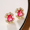 1 Pair Shiny Square Oval Plating Inlay Copper Zircon 18k Gold Plated Ear Studs