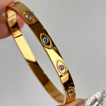 Simple Style Round Titanium Steel Plating Inlay Zircon 18k Gold Plated Bangle