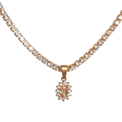 Retro Water Droplets Copper Plating Inlay Zircon 18k Gold Plated Pendant Necklace