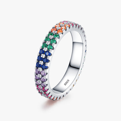 Romantic Rainbow Sterling Silver Plating Inlay Zircon Rhodium Plated Rings