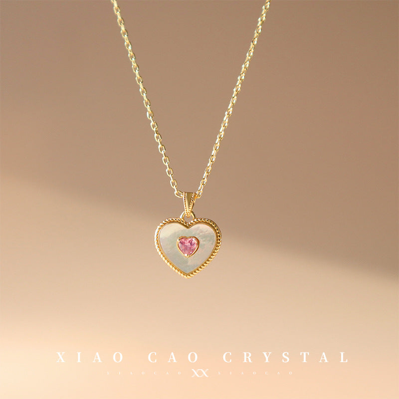 Modern Style Heart Shape Copper Plating Inlay Artificial Gemstones Pendant Necklace