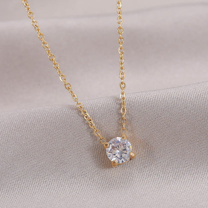 Wholesale Elegant Square Titanium Steel Zircon Pendant Necklace