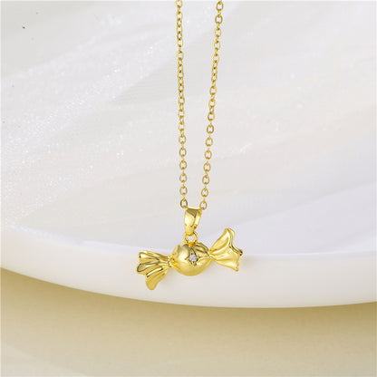 Wholesale Korean Style Christmas Tree Heart Shape Flower Stainless Steel Titanium Steel 18k Gold Plated Gold Plated Zircon Pendant Necklace