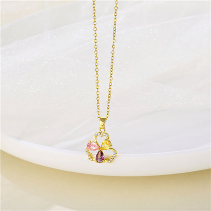 Wholesale Korean Style Christmas Tree Heart Shape Flower Stainless Steel Titanium Steel 18k Gold Plated Gold Plated Zircon Pendant Necklace